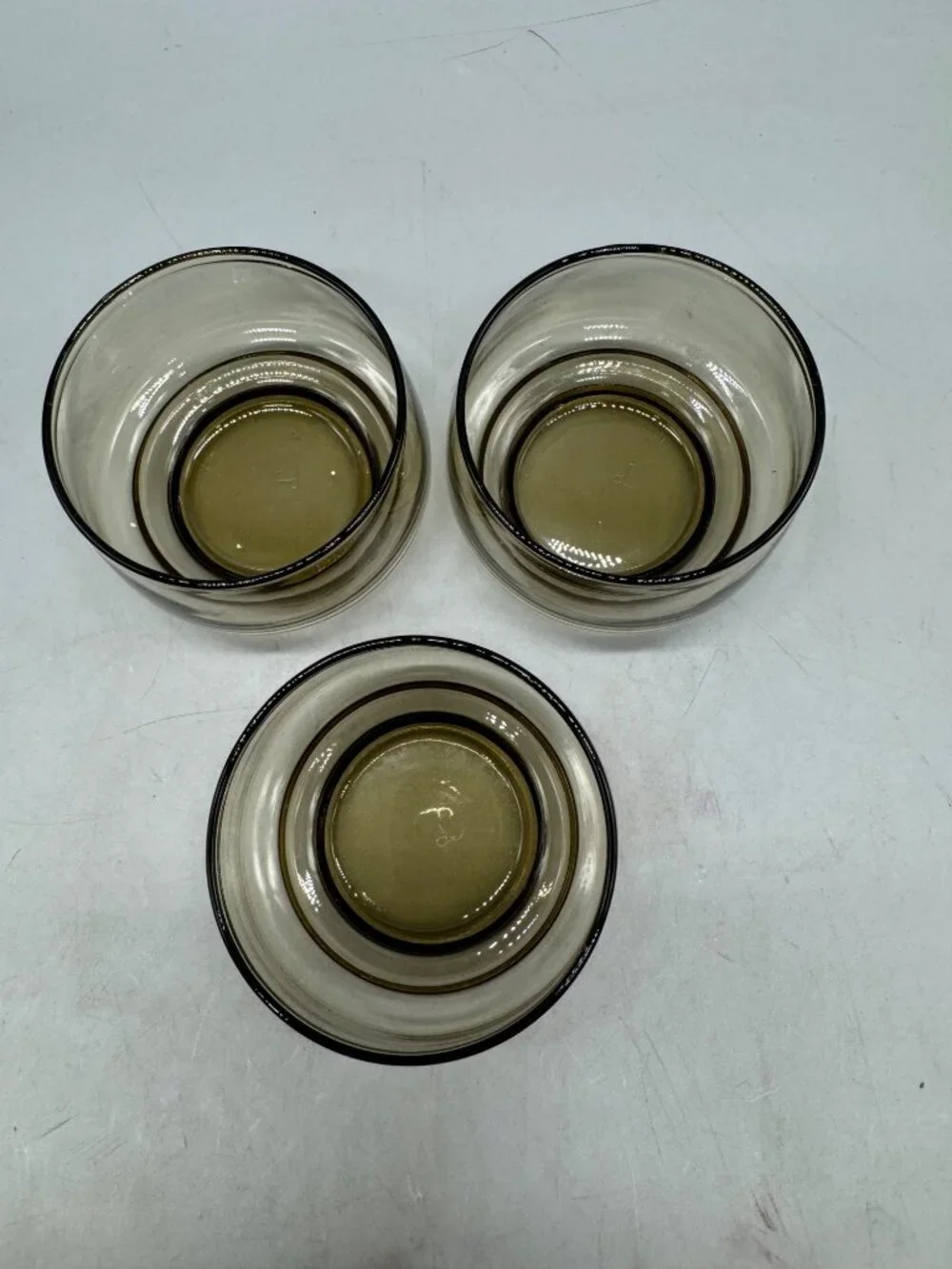 Set Of 3 Vintage Glass Bowls RARE VTG Libby Tawny Cups- Stackable, Very Simple